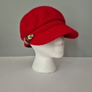 Betmar New York Red Wool Newsboy Baker Boy Cap Hat with Jewels Womens One Size